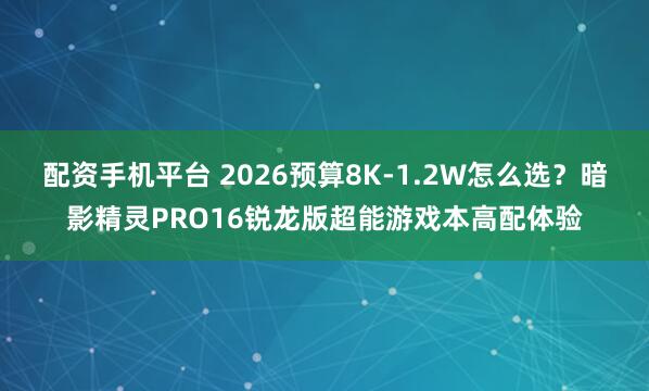配资手机平台 2026预算8K-1.2W怎么选？暗影精灵PRO16锐龙版超能游戏本高配体验